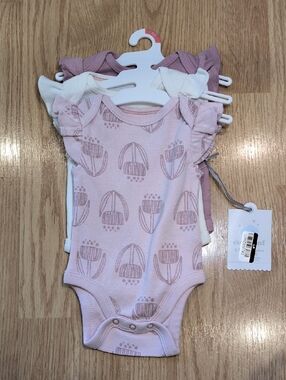 Unbranded Pink Floral Print Ruffle Sleeve One-Piece Bodysuit for Kids